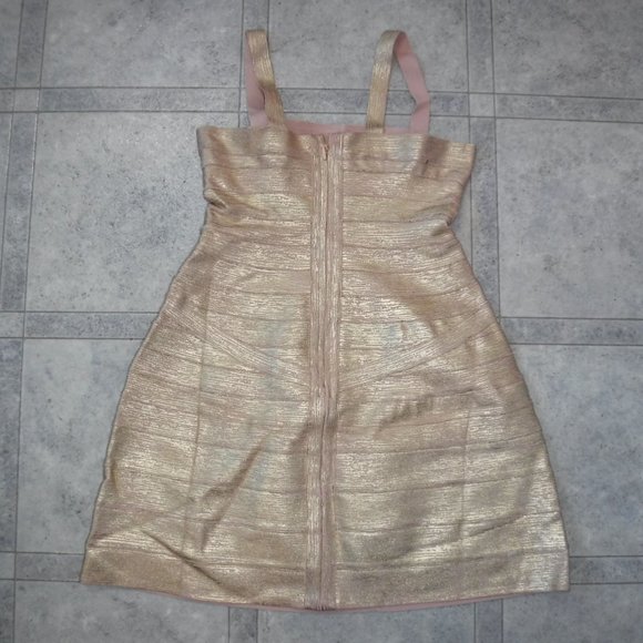 Gold Shimmer Bandage BodyCon Cocktail Dress - Picture 2 of 4